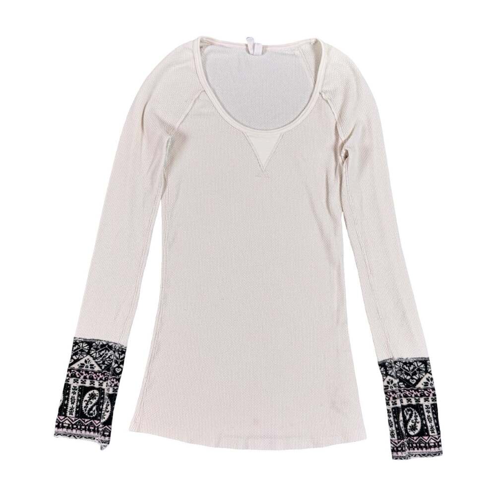 We The Free Free People Women’s Thermal Long Sleeve Top Boho Embroidered Cuff